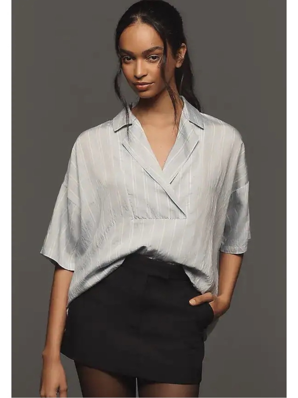 Anthropologie The Dylon Short Sleeve Wide Placket Top Striped Edition Size 1X - Picture 7 of 16